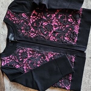 INC Lace Cardigan black hot pink size S